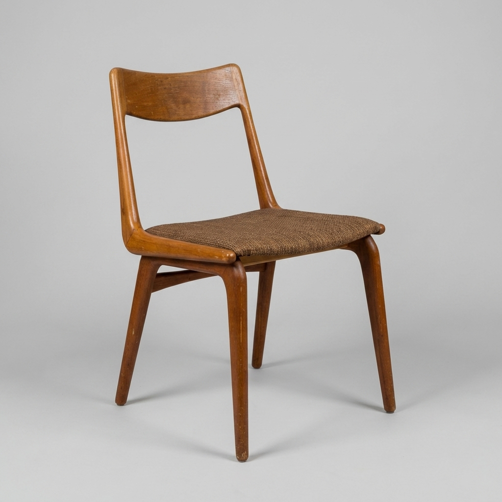 Fire spisestole i massiv teak, model 370 “Boomerang” Fra Slagelse møbelfabrik Design Alfred Christensen