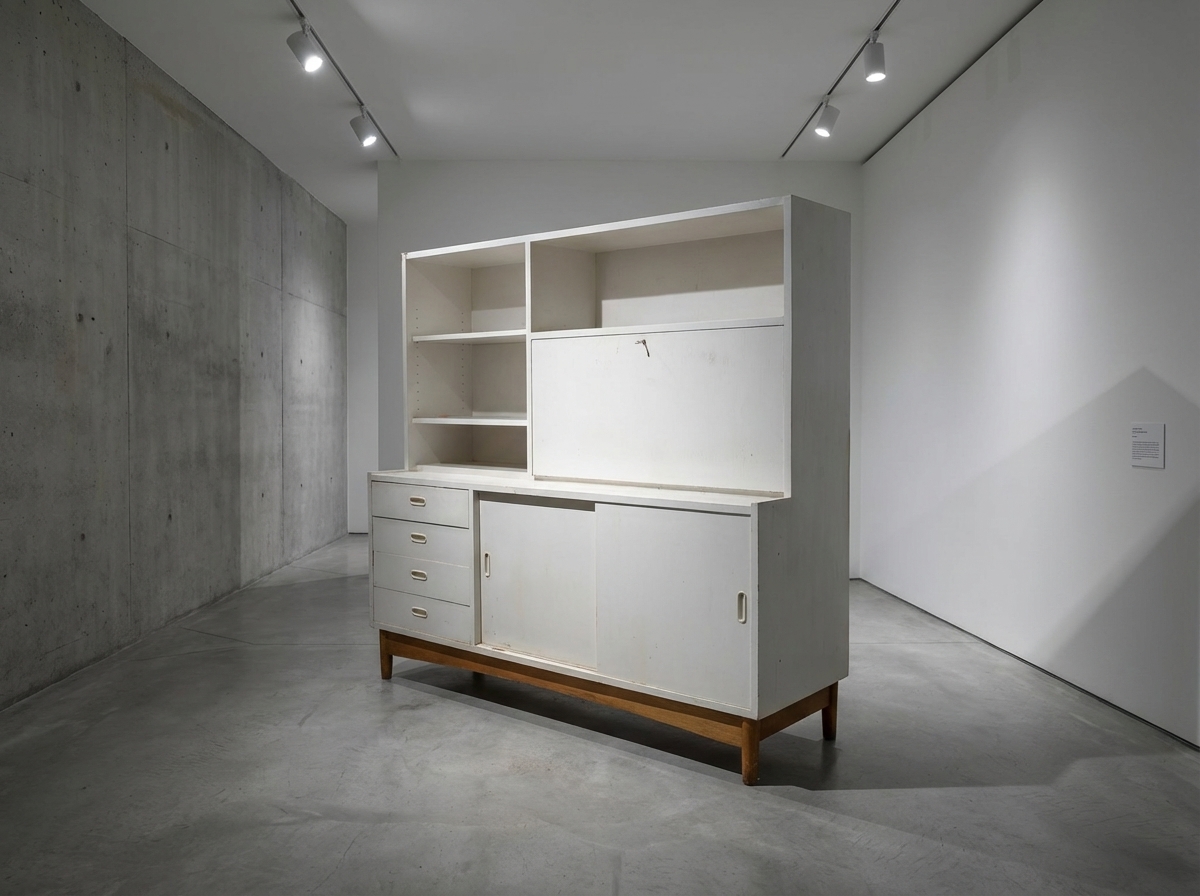 Hvidmalet skænk på stel, teak