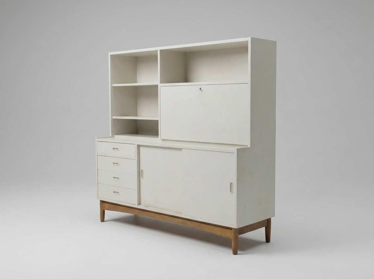 Hvidmalet skænk på stel, teak