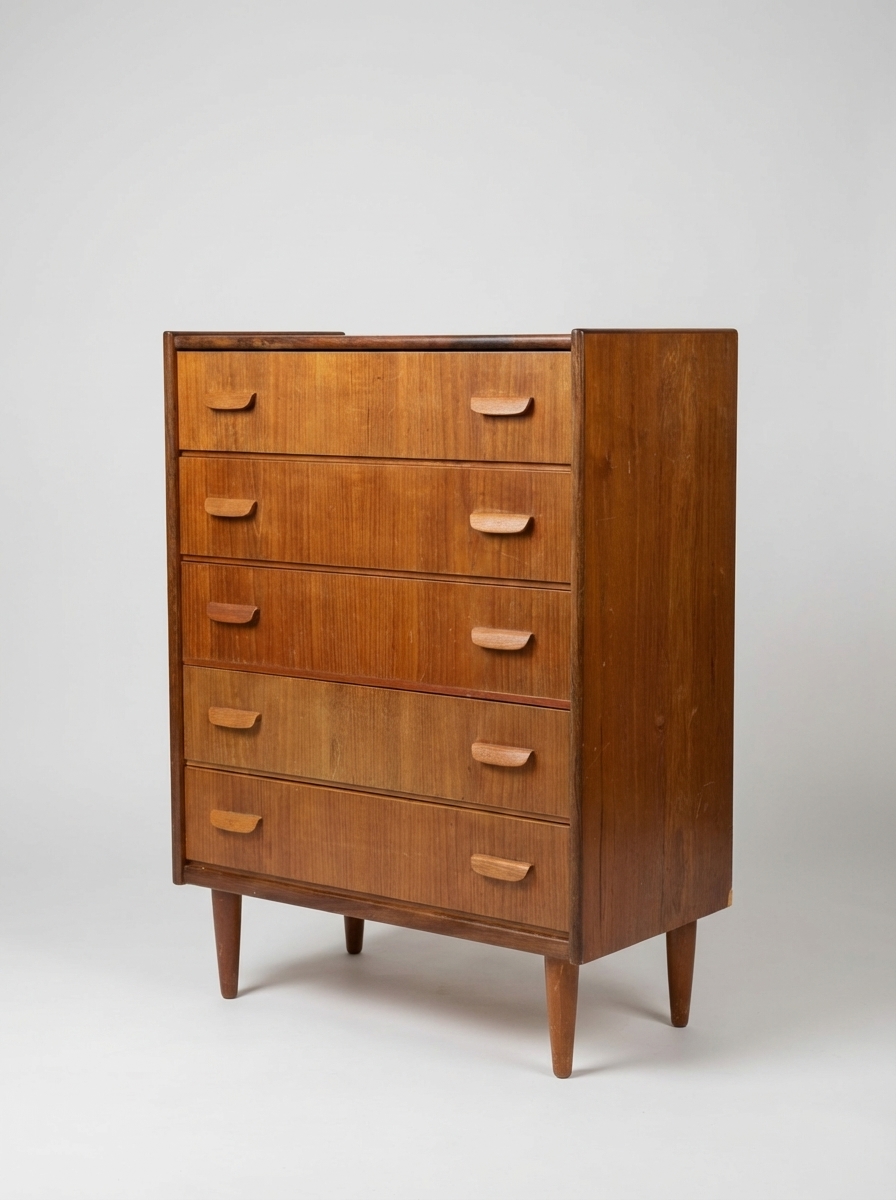 Kommode I teaktræ med fem skuffer