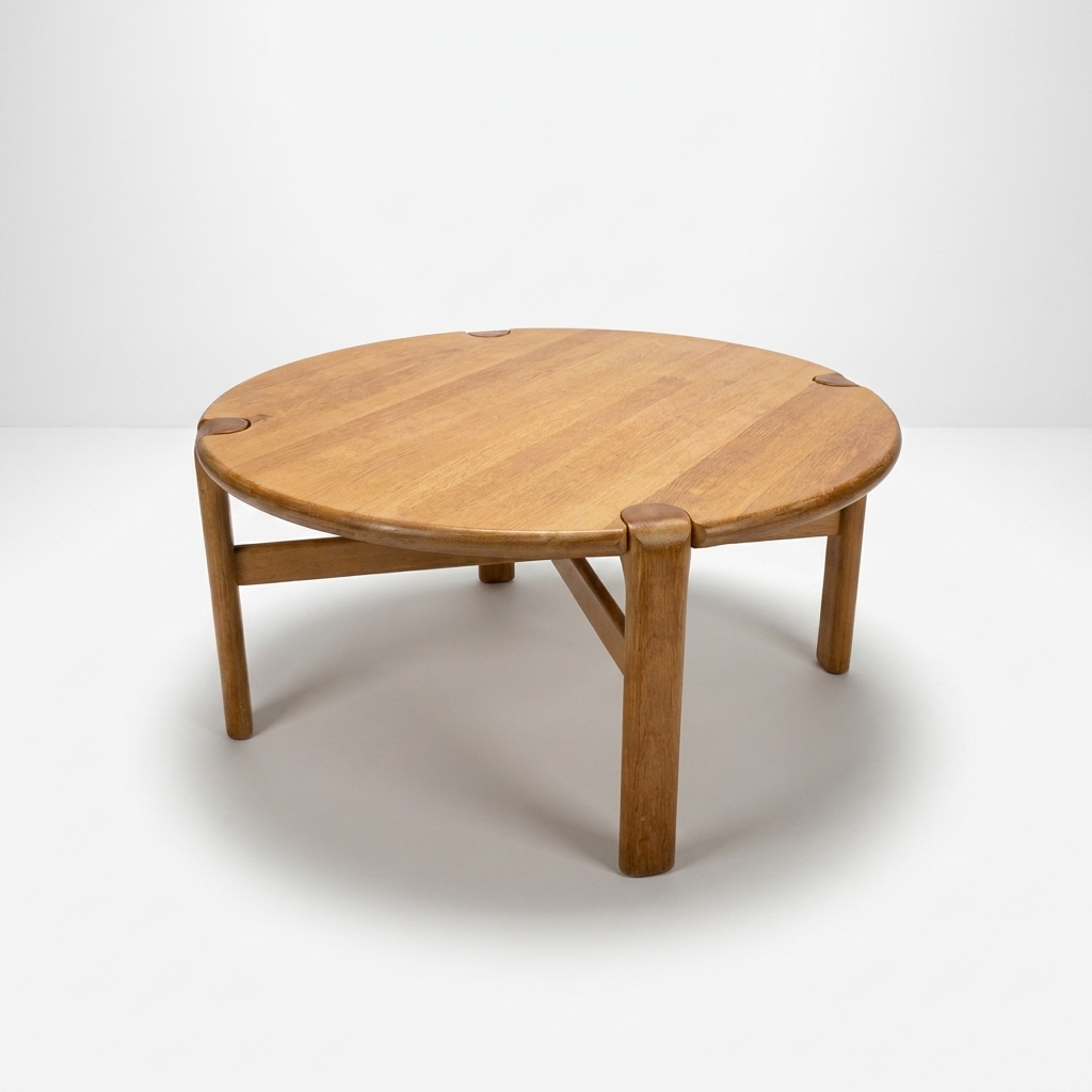 Rundt sofabord i massiv egetræ, I. Olsen & Søn Møbelfabrik