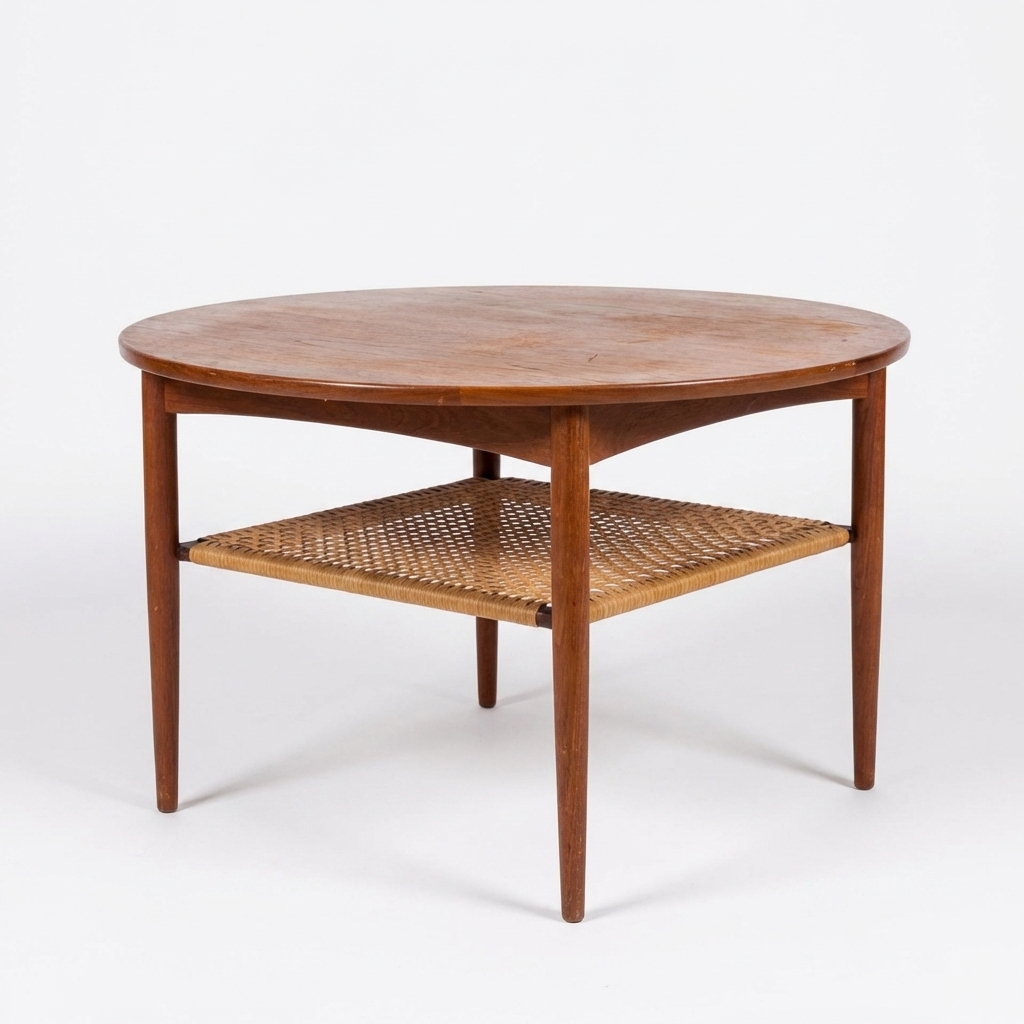 Rundt sofabord i teak Aakjær Møbelintarsia