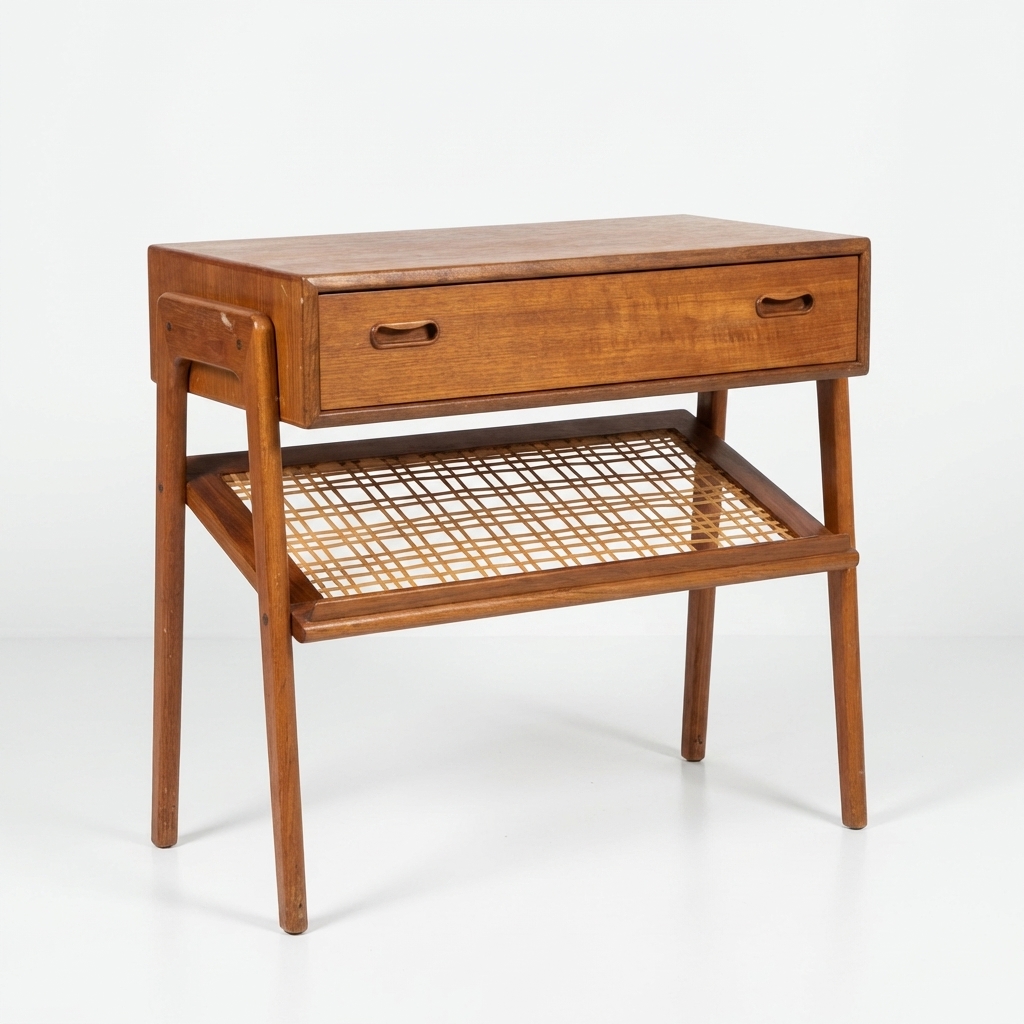 Sidebord med flethylde og skuffe, teak