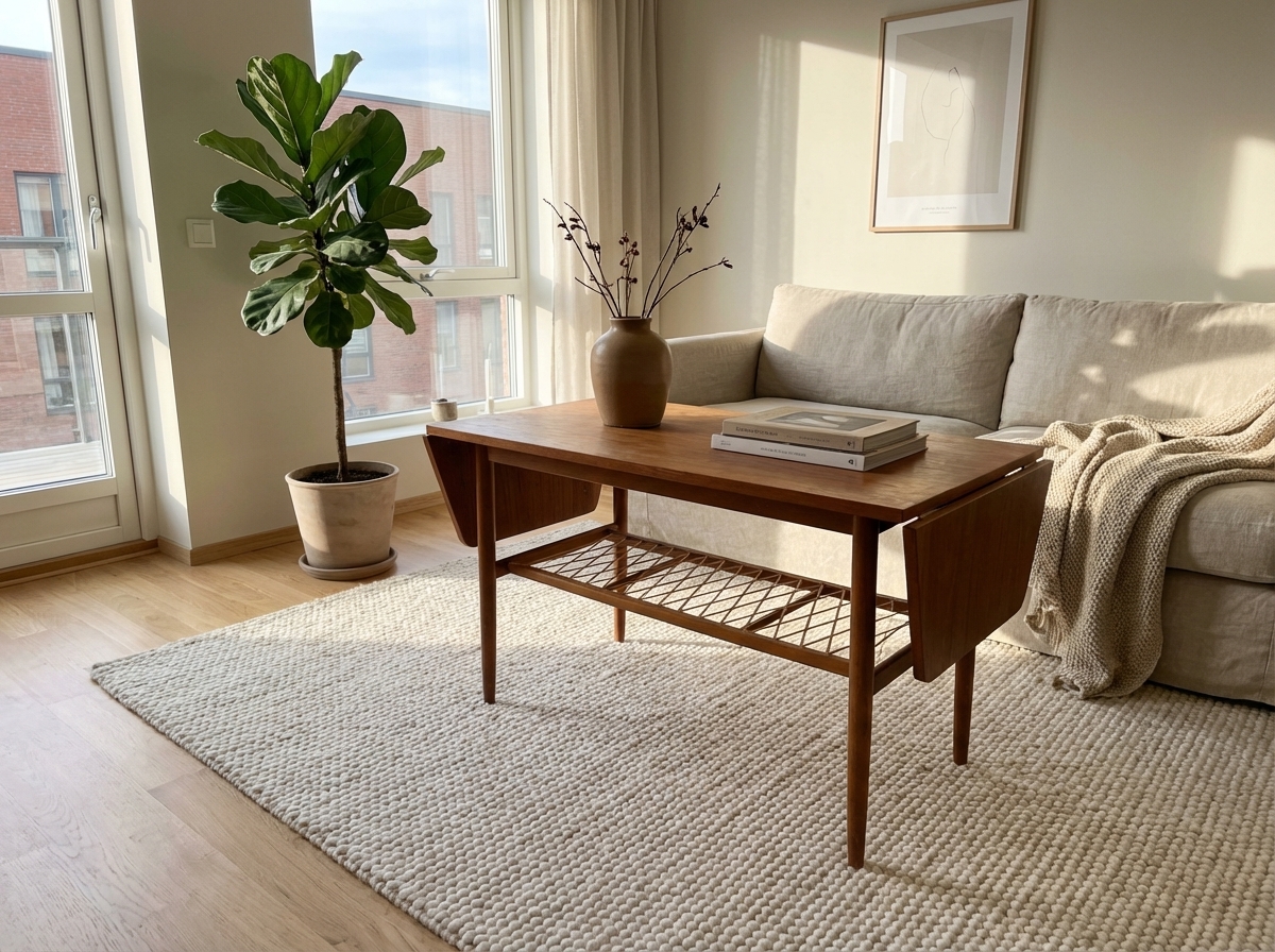 Sofabord med flethylde, teak