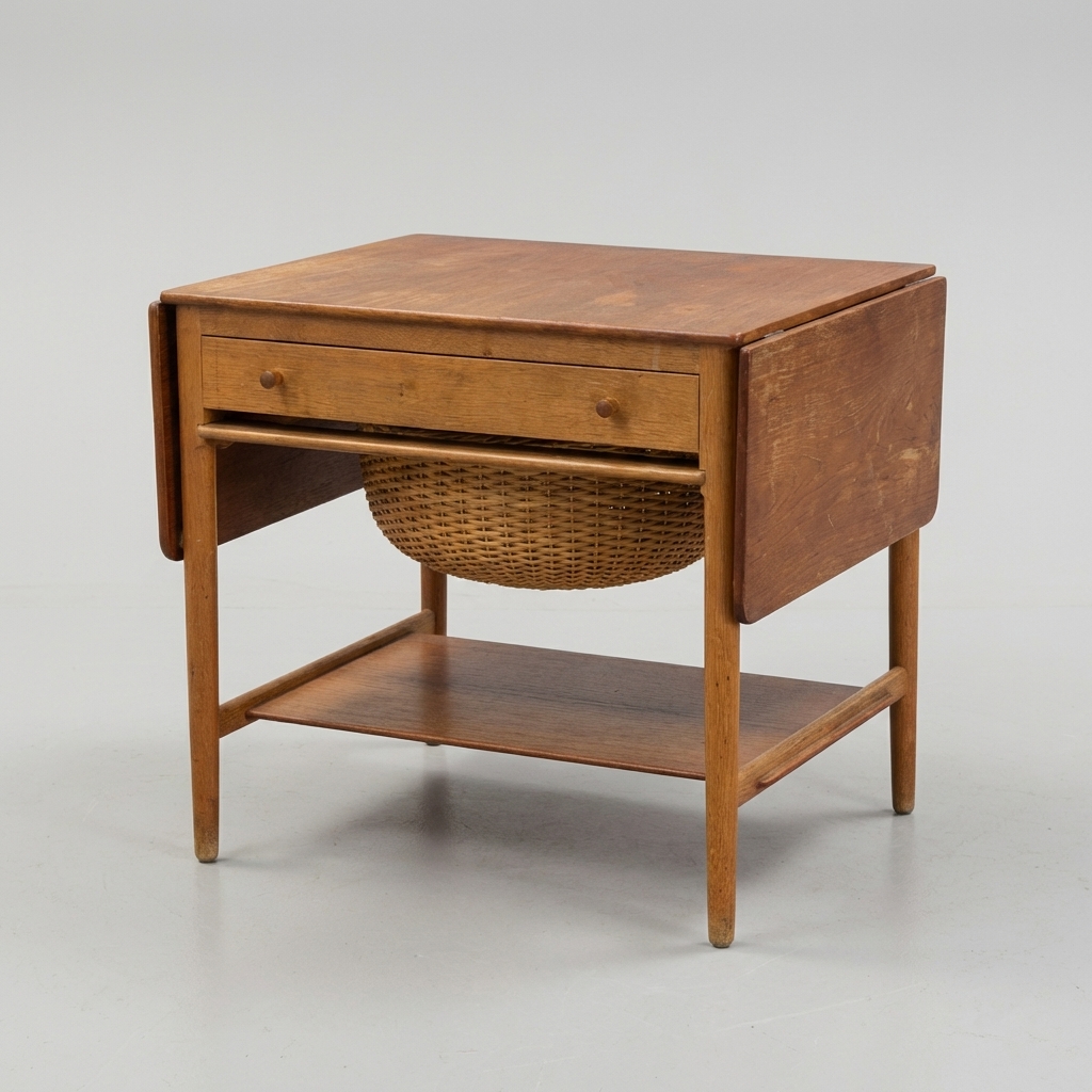 Sybord i massiv teaktræ og egetræ, GETAMA, Hans J. Wegner, model AT33