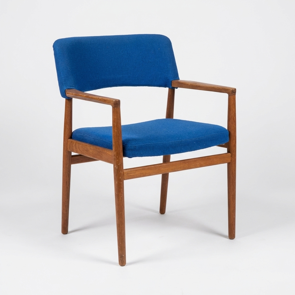 To armstole i massiv teak, blåt betræk, Fritz Hansen